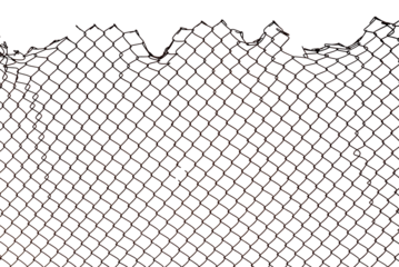 The texture of the metal mesh on a white background. Torn steel, metal mesh with holes