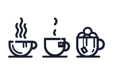 Cup of coffee, icons. Thin line signs for design logo, visit card, etc. vector