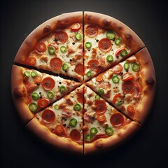 Pizza on a dark background, top view,  Generative AI