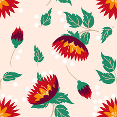 Pattern of red flowers with large petals. Vector illustration