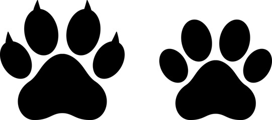 Fototapeta premium Cat and dog paw prints icons vector image. The paw print saddles of the canine and kitty families. Animal print clip art.