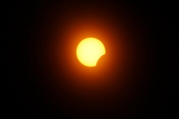 Partial Solar Eclipse, Between First and Second Contacts, Sun Seen with Solar Filter, April 8, 2024, Dublin, Ohio
