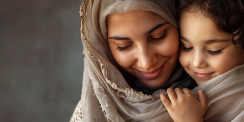 Arabian mother and child in a heartfelt embrace - maternal love and cultural beauty