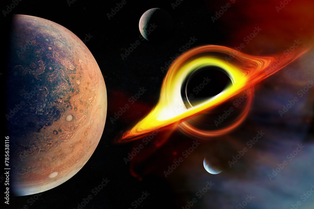 Wall mural black hole with pluto planet in deep space. elements of this image furnished by nasa.