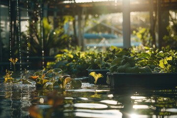 A close - up of hydroponic farming in an urban setting, fresh water