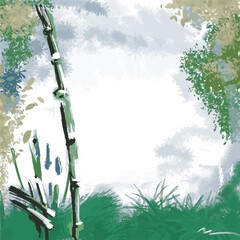Bamboo background for headers. Stormy greenery as a background and frame. Vector illustration.