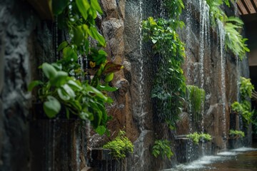 Vertical indoor water garden, with hanging aquatic plants
