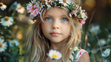 portrait of a girl with a wreath of flowers