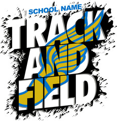 track and field team design with winged foot for school, college or league sports - obrazy, fototapety, plakaty