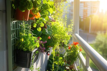A small but vibrant balcony garden,