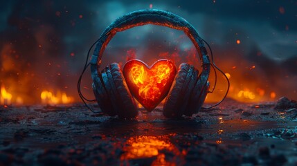 Cinematic Musical Love Headphones Wallpaper Generative AI