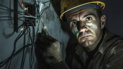 Electrician at Work on Power Box