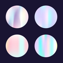 Hologram abstract backgrounds set. Holographic gradient. Vibrant hologram backdrop. Minimalistic 90s, 80s retro style graphic template for brochure, banner, wallpaper, mobile screen.