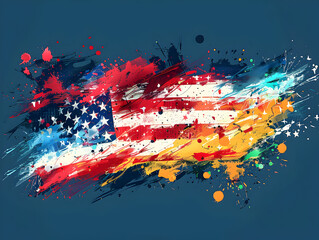 Abstract American Flag in Dynamic Color Splashes