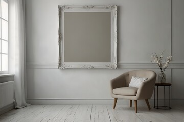 interior of a room with a chair for art mockup
