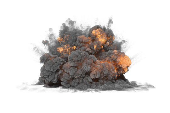 Artillery explosion on transparent background
