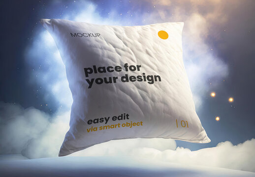Dreamy Floating Pillow Mockup 01 Generative AI