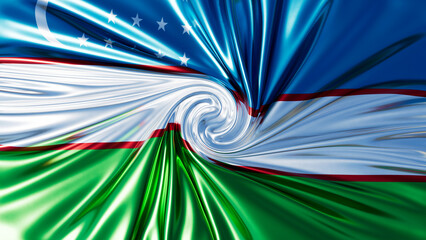 Dynamic Swirl of Uzbekistan Flag with Crescent and Stars