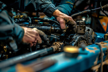 Obraz premium Technician Repairing Machinery with Wrench