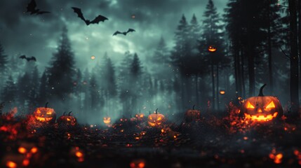 Halloween Forest Filled With Jack O Lanterns