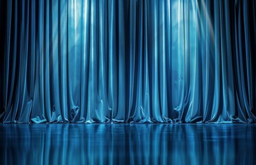 A Stage With a Blue Curtain and a Spotlight