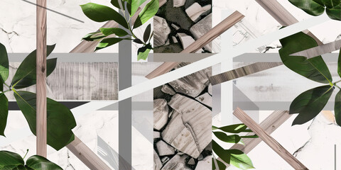 Abstract background with twigs and wooden inserts

