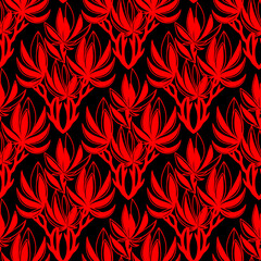 seamless red graphic floral pattern on black background, texture