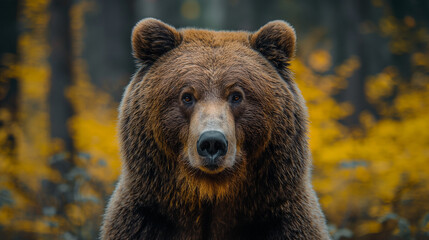 Fototapeta premium Brown bear swimming in a lake, surrounded by water, representing the majestic presence of wild animals in nature