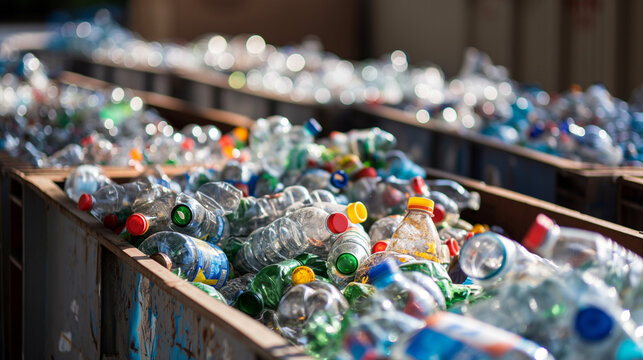 Upcycling von Müll Grüner Punkt auf PET Flaschen und Roboter mit Pflanzen Generative AI