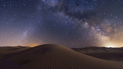 An evening of stargazing in a remote desert with a clear view of the Milky Way arching overhead. - obrazy, fototapety, plakaty