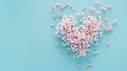 Obraz premium Heart made of flowers on a blue background 