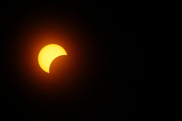 Partial Solar Eclipse, Between First and Second Contacts, Sun Seen with Solar Filter, April 8, 2024, Dublin, Ohio