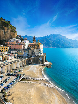 Small town Atrani on Amalfi Coast in province of Salerno, in Campania region of Italy
