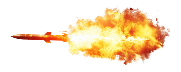 A missile with fire trail isolated on transparent background. - obrazy, fototapety, plakaty