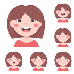 Avatar of a cute girl in different emotions. Vector avatars.
