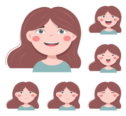 Avatar of a cute girl in different emotions. Vector avatars.