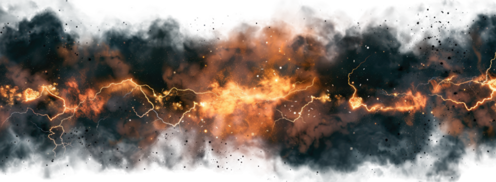 Black storm clouds with lightnings and smoke isolated on transparent background. - Powered by Adobe