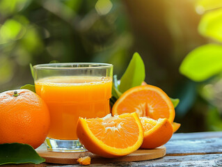Orange Juice on Outdoor Wooden Table