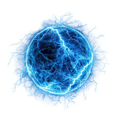 Fototapeta premium A blue electricity ball isolated on transparent background.