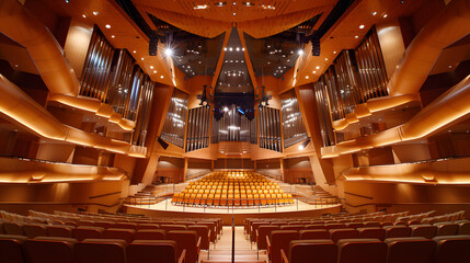 An innovative music hall with exceptional acoustics and transformable stage areas. - obrazy, fototapety, plakaty