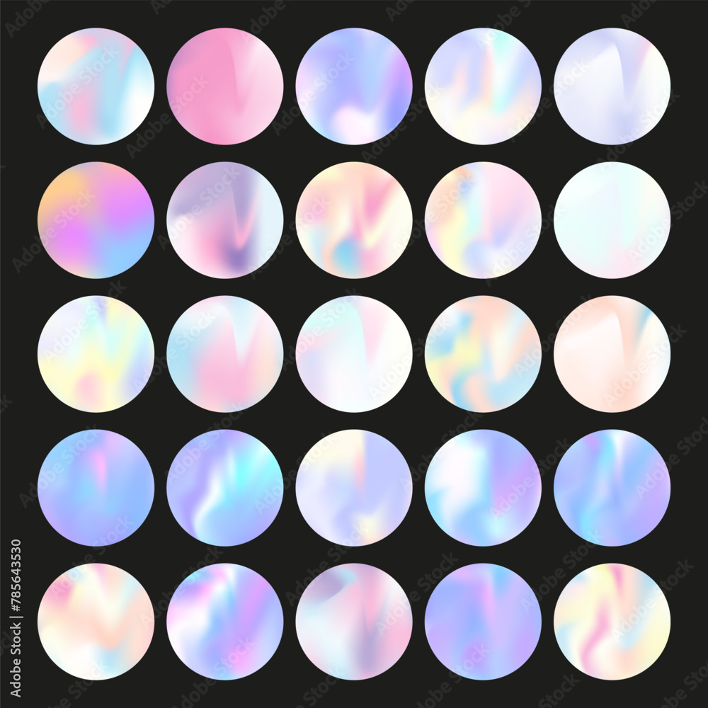 Wall mural gradient round set with holographic mesh. abstract hologram. rainbow gradient round set. minimalisti