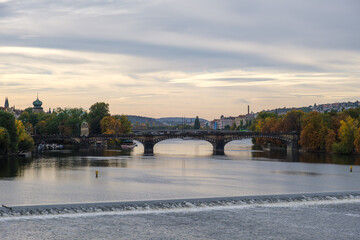 View of Prague over the Vltava and bridges