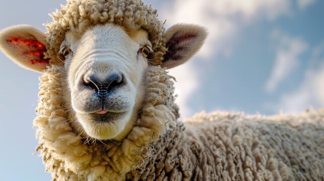 What a cute funny sheep. Portrait of sheep showing tongue.