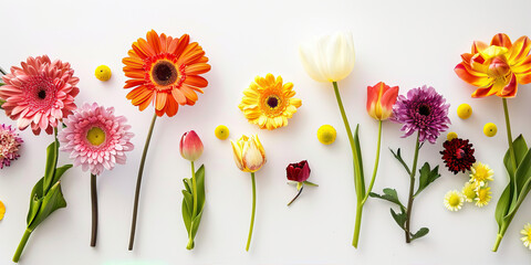 Obraz premium Various flowers on a white background 