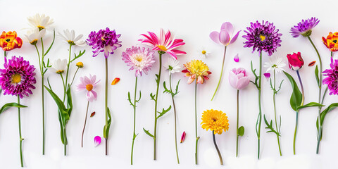 Obraz premium Various flowers on a white background 
