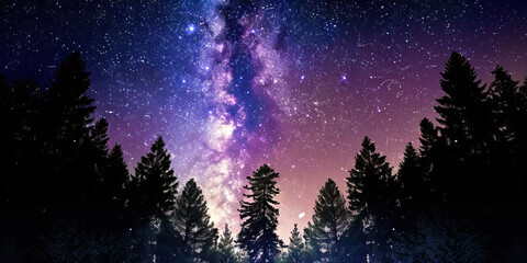 Beautiful starry sky over the forest
