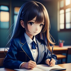 勉強する女子高生　かわいい日本人女性