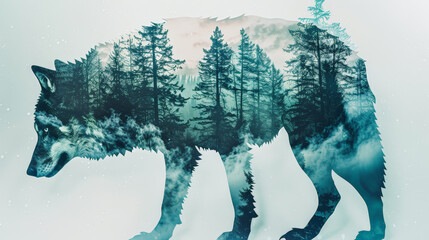 Wildwood Whispers: Paper Cutout Double Exposure.  Generative AI