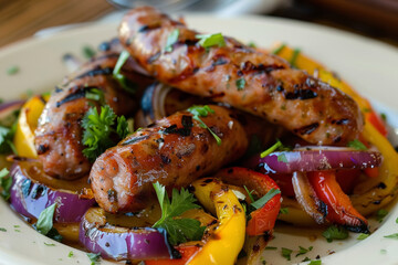 Grilled Sausages and Peppers on Elegant Plate