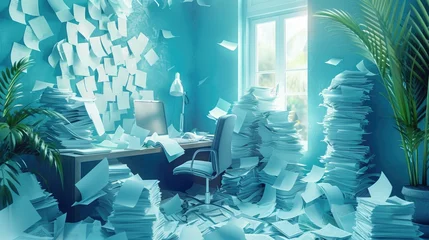 Foto op Aluminium Anxiety-filled workspace with overflowing paperwork © komgritch